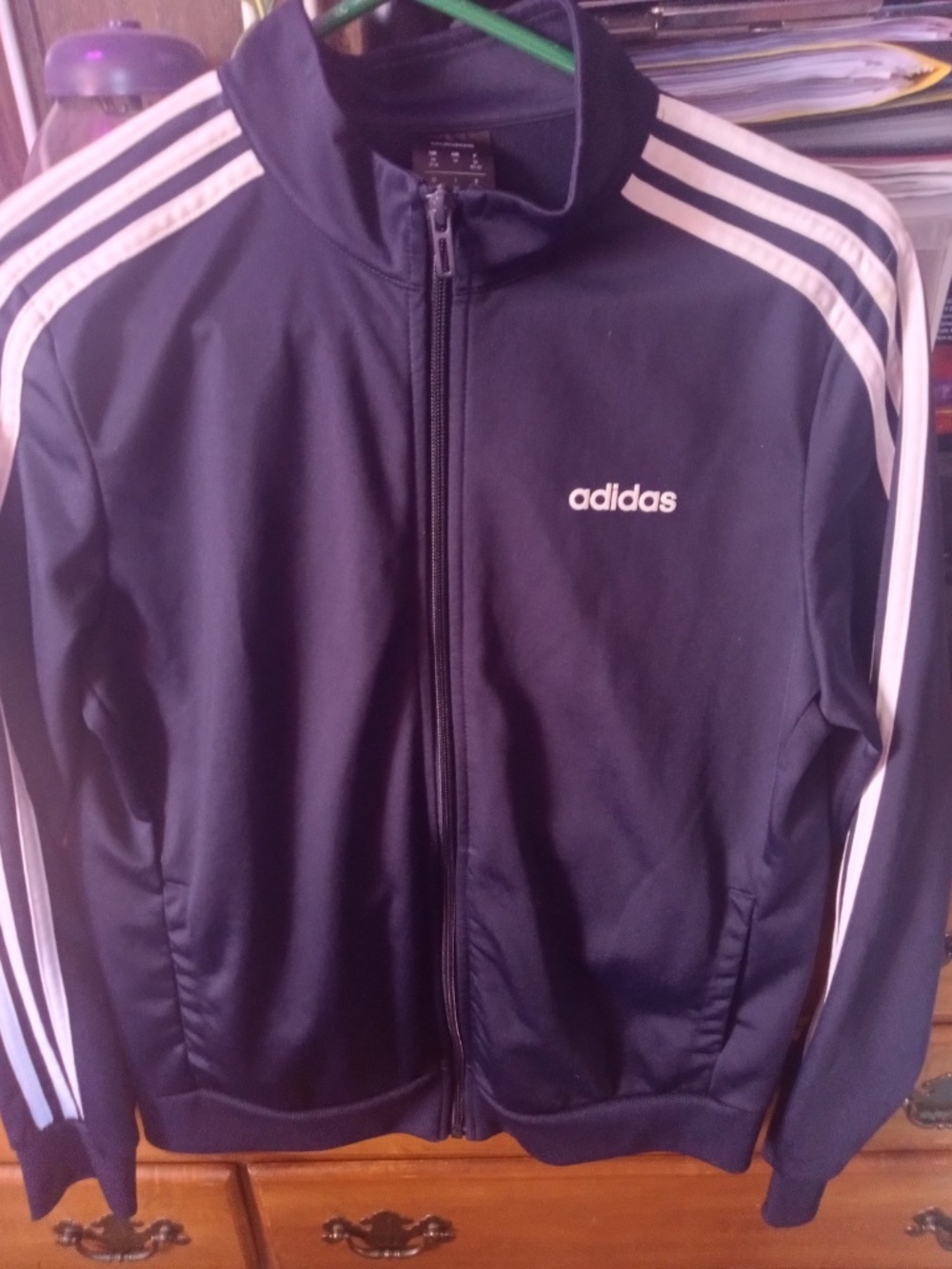 Adidas Navy Track Jacket w/ White Stripes – Classic Athletic Style M